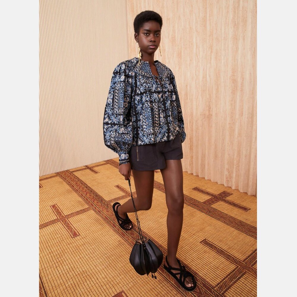 Ulla Johnson "Satima" Printed Cotton Blouse in Azure, size 2 - Picture 3 of 13